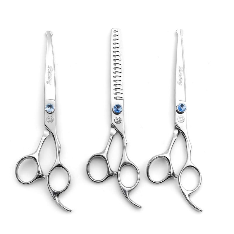 Moontay Professional Dog Grooming Straight, Curved, Thinning/Blending/Chunking Scissors Kit, JP-440C Stainless Steel Pet Cat Hair Cutting/Trimming Shears, Silver - Image 1